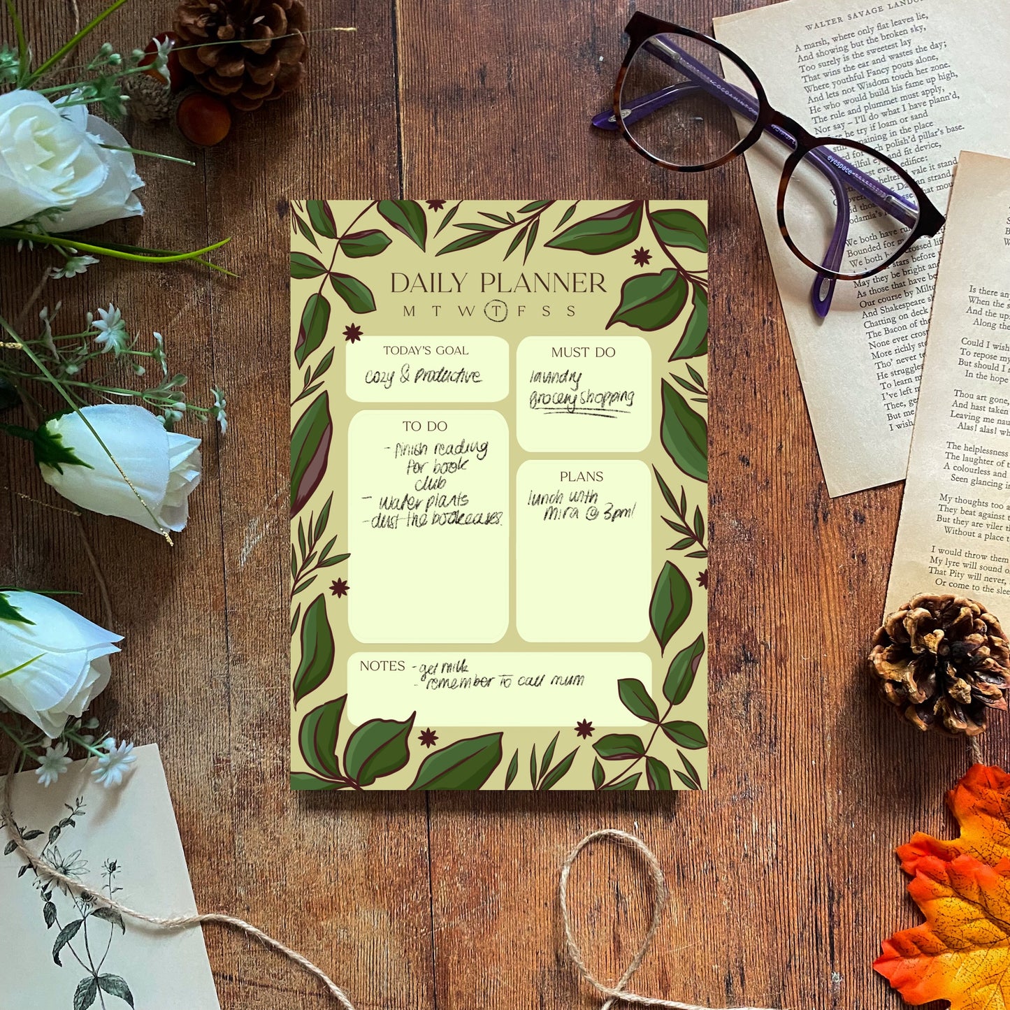 Green Leafy Daily Planner