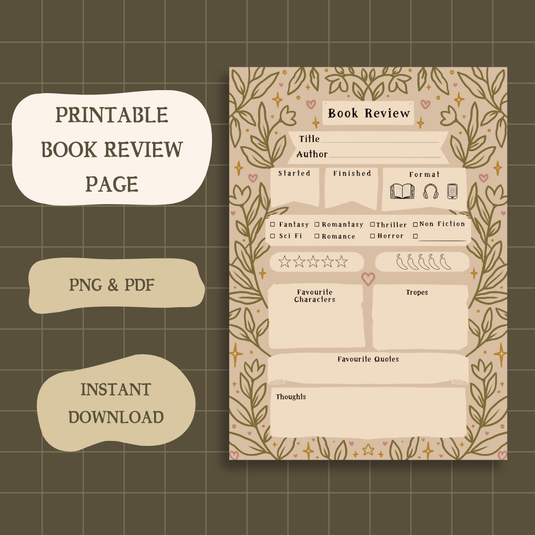 Romantic Reading Review Page Digital Download