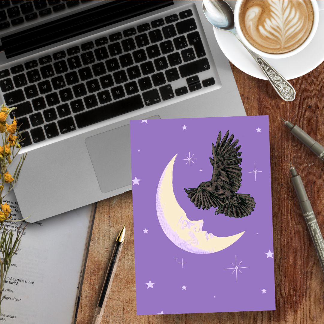 Moon and Raven, Softcover Notebook