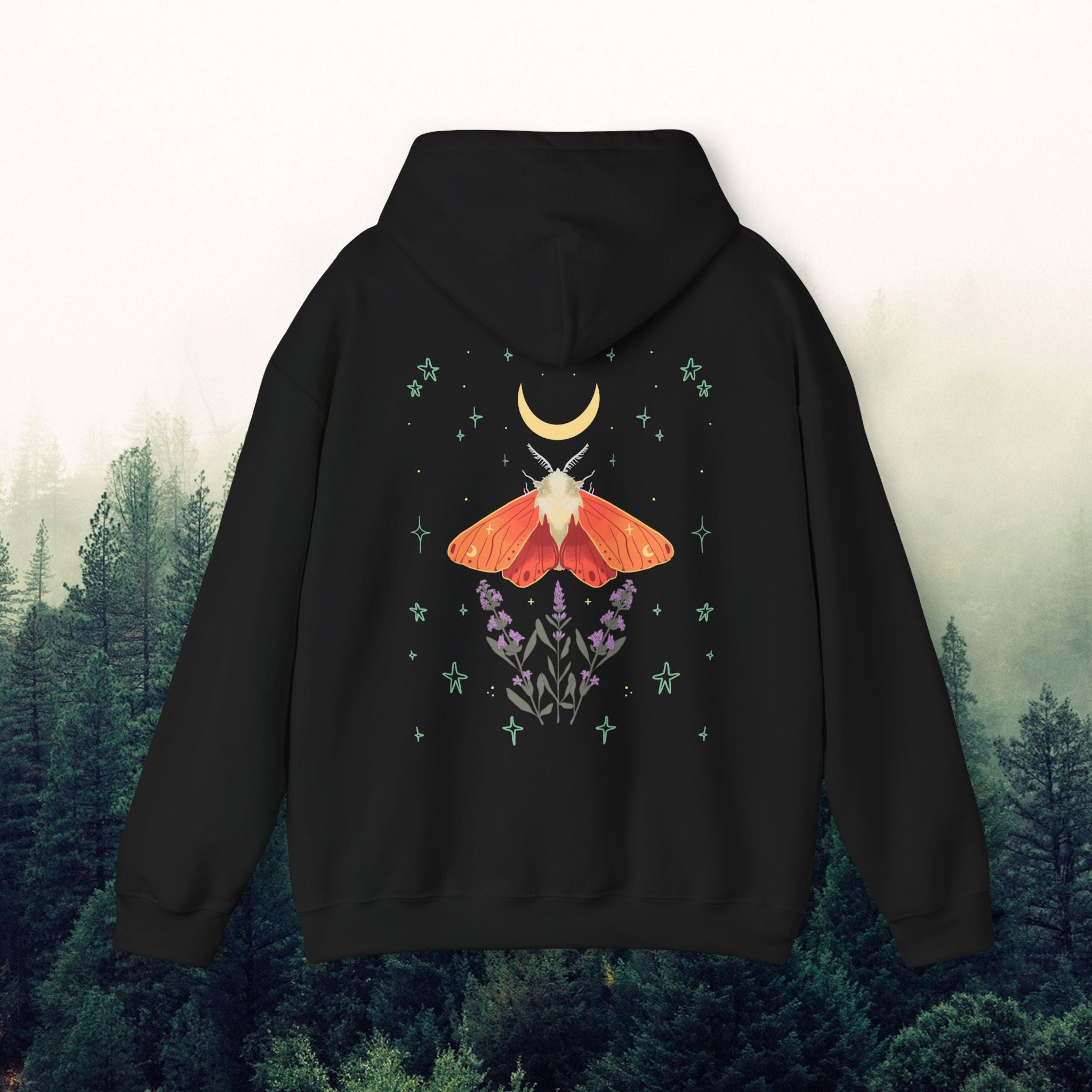 Lavendar Moth Unisex Hooded Sweatshirt - Nature-Inspired Design
