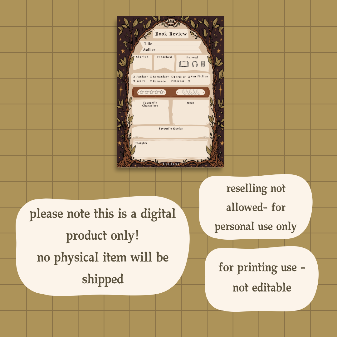 Whimsical Book Review Page Digital Download