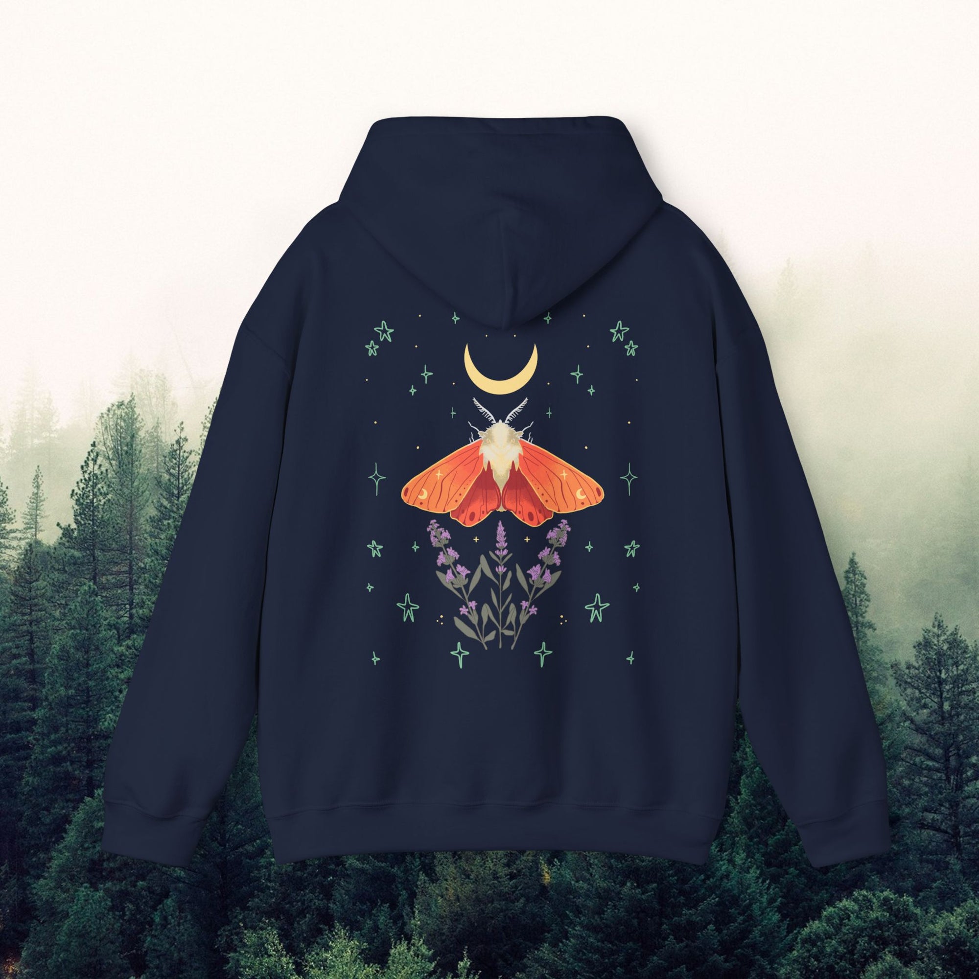 Lavendar Moth Unisex Hooded Sweatshirt - Nature-Inspired Design