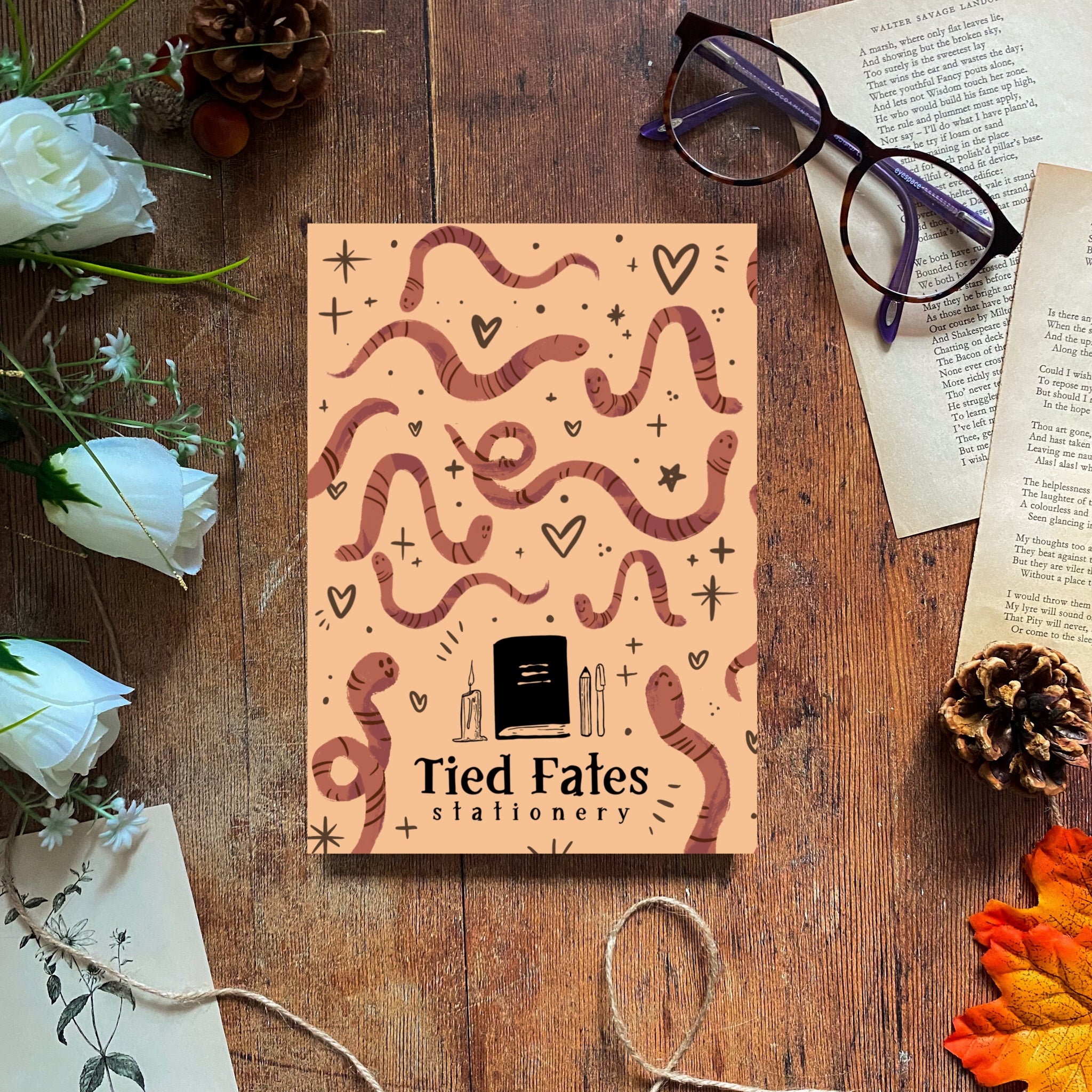 Loving Worms, Handmade A5 Notebook