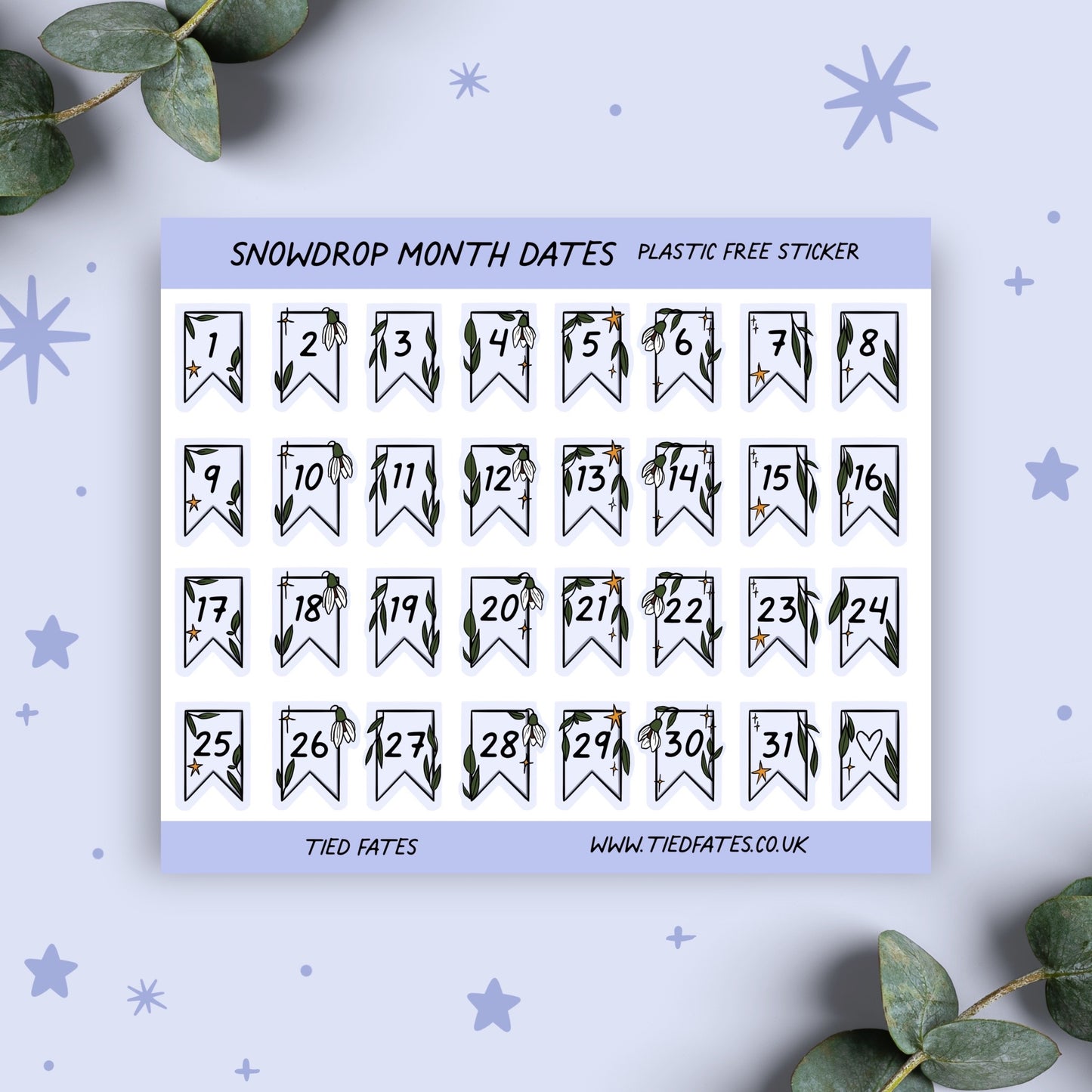 Snowdrop Month Dates, Sticker Sheet