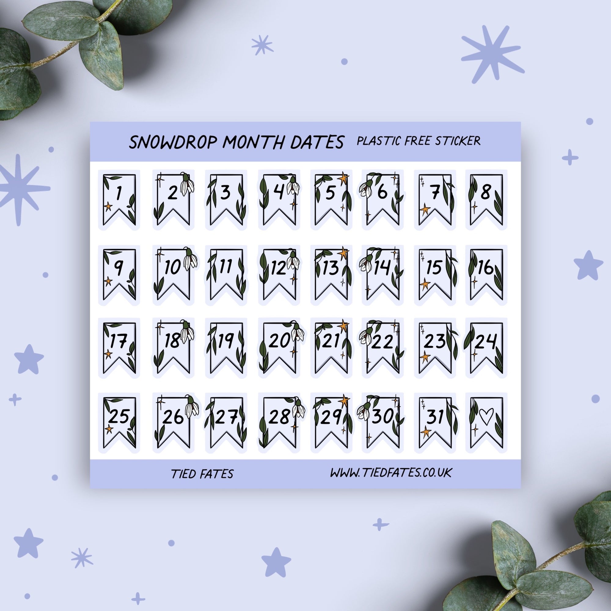 Snowdrop Month Dates, Sticker Sheet