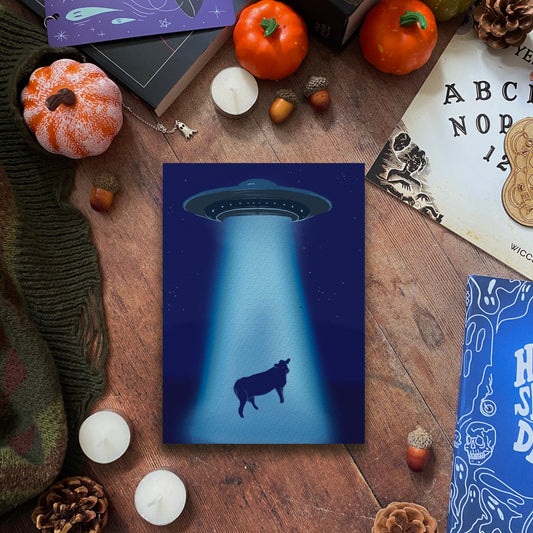 Alien Abduction, Cow, A5 Art Print
