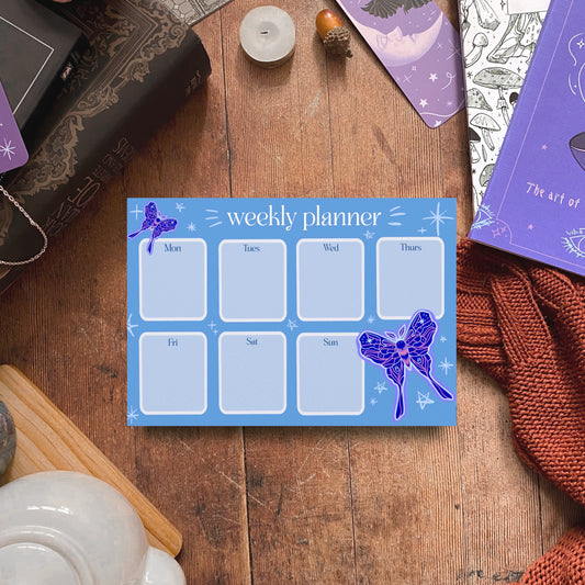 Blue Moth Weekly Calendar, A5 Notepad