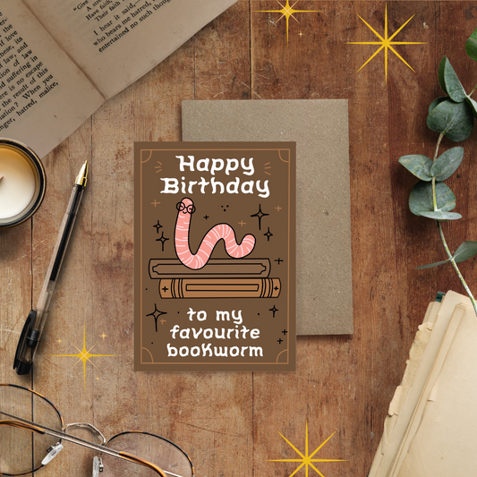 Fave Bookworm, Birthday Card