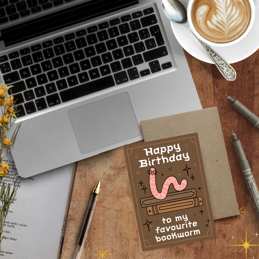 Fave Bookworm, Birthday Card
