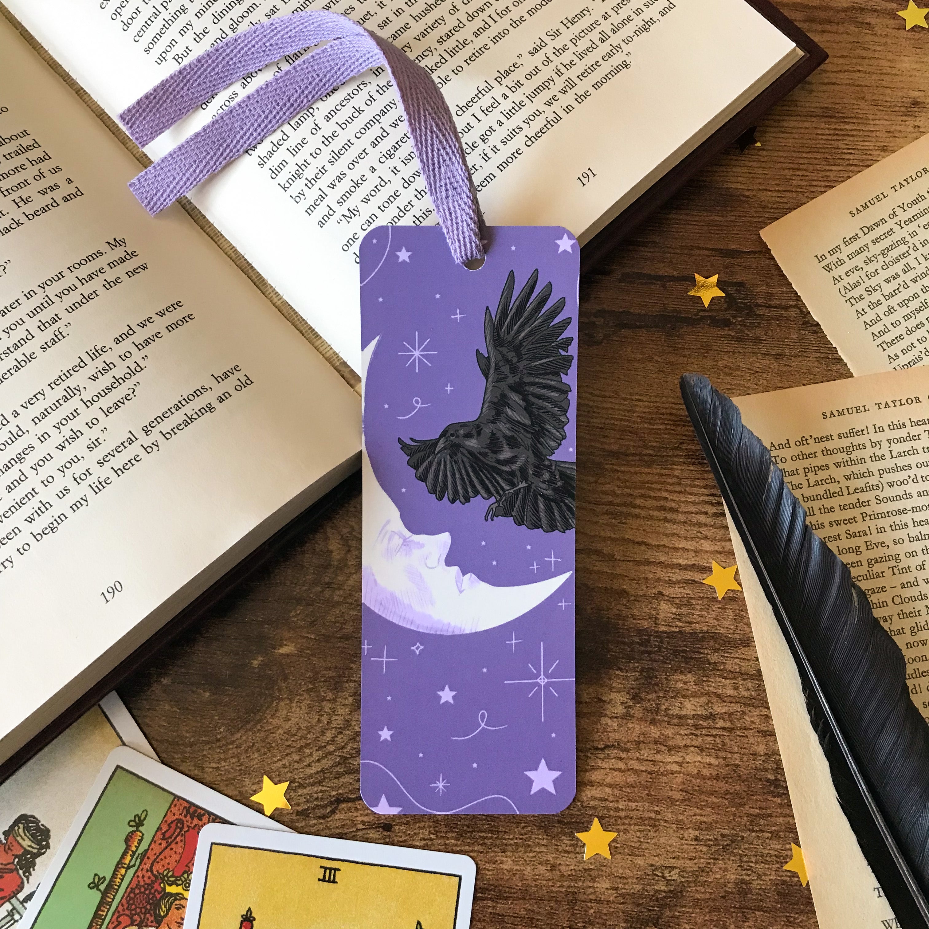 Moon and Raven Ribbon Bookmark