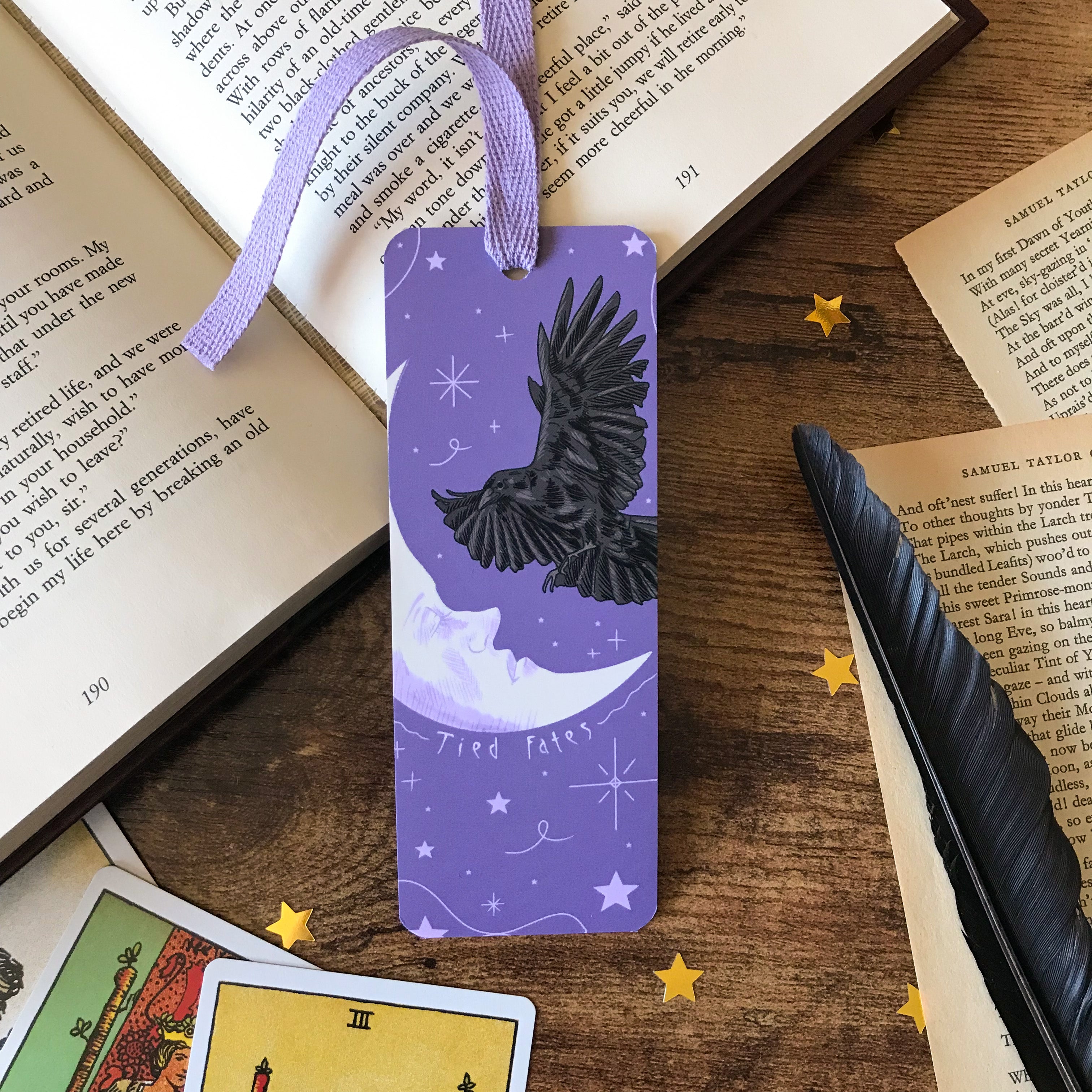 Moon and Raven Ribbon Bookmark