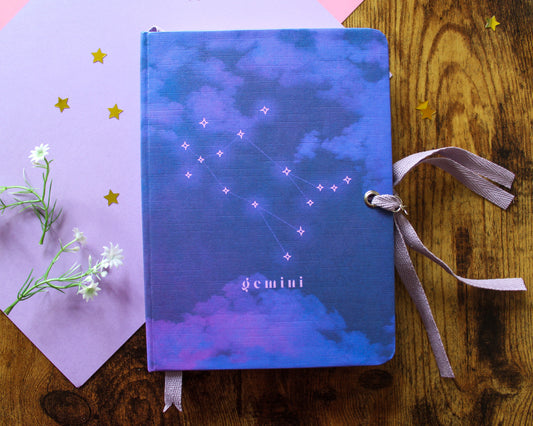 Gemini, Purple Cloud Zodiac, Hardback Notebook